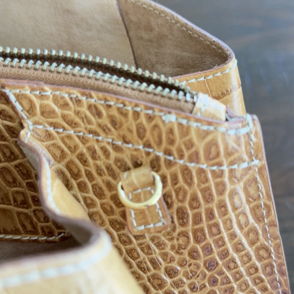 Lacucci Italian‎ Leather Satchel Large Handbag Bag Crocodile Embossed Brown Tan